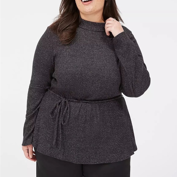 Lane Bryant Lurex Mock-Neck Tie-Waist Top Suze 14/16 - Picture 1 of 3